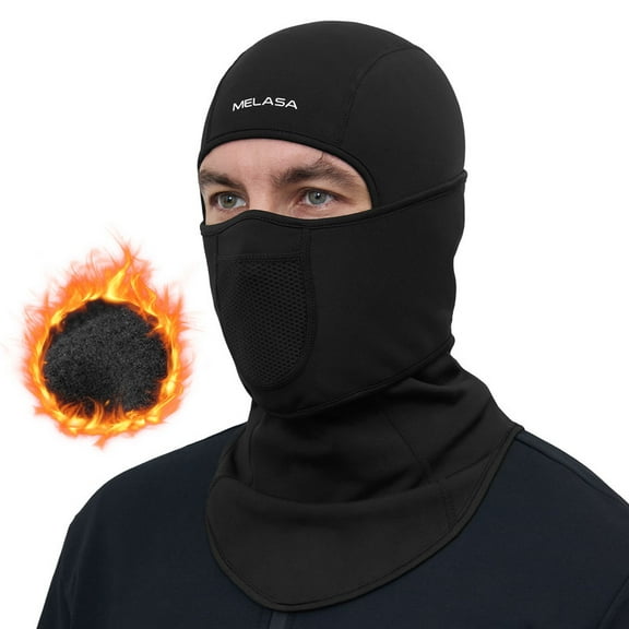 MELASA Winter Balaclava Face Mask for Men Women, Thermal Fleece Ski Mask with Movable Face Cover for Skiing, Snowboarding(Black)