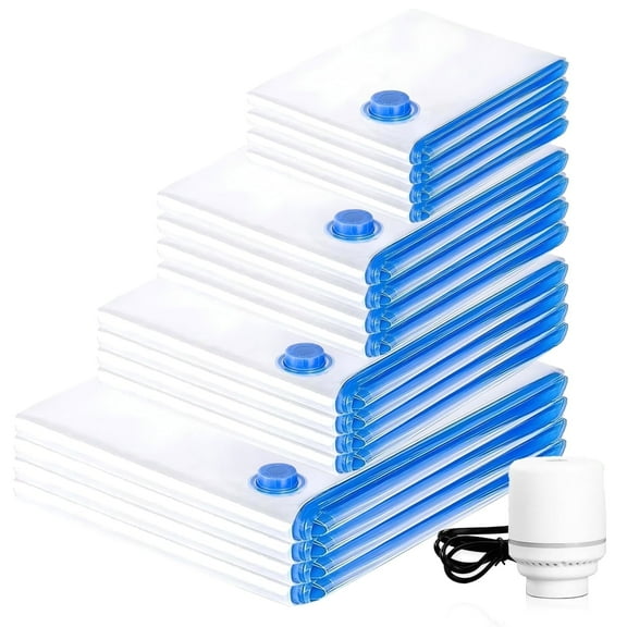 Torio Electric Vacuum Storage Bags, 16-Pack Space Saver Compression Bags for Clothes, Comforters & Jackets, Airtight Seal, Electric Pump Included